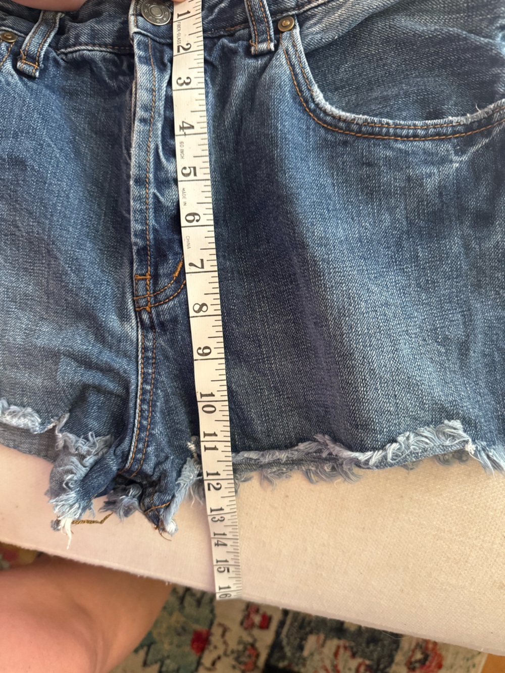 Free People Distressed Medium Blue Denim Shorts - Picture 6 of 7